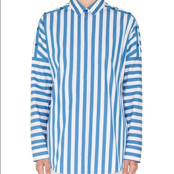 AKRIS Punto Striped Kent-Collar dolman blouse 10 - Picture 2 of 8